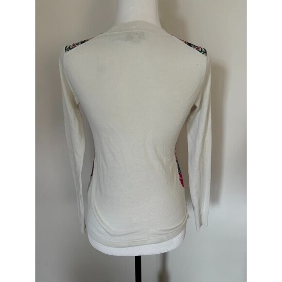 TED BAKER Rayshel Sweater Woven Front Floral Womens Size 0 Ivory Long Sleeve - Picture 6 of 9